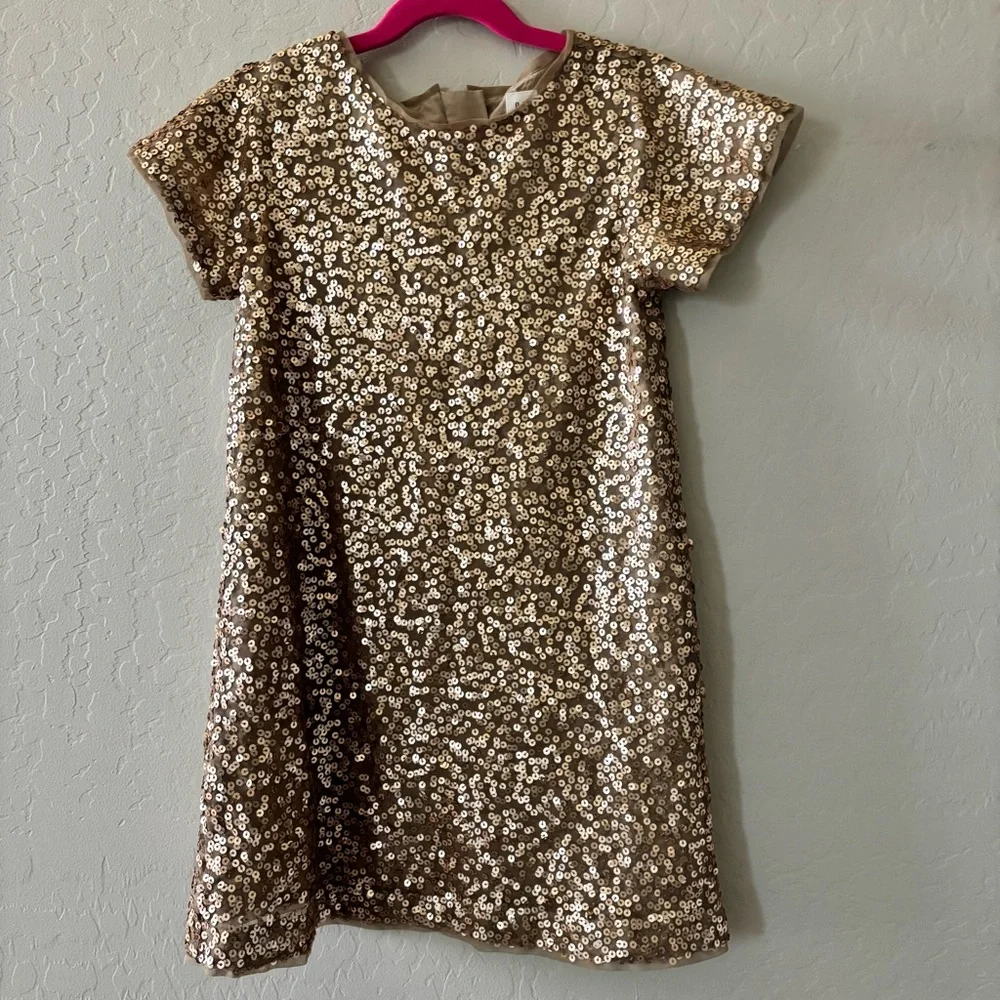 GAP Girls Gold Sequin Short Sleeve Party Dress